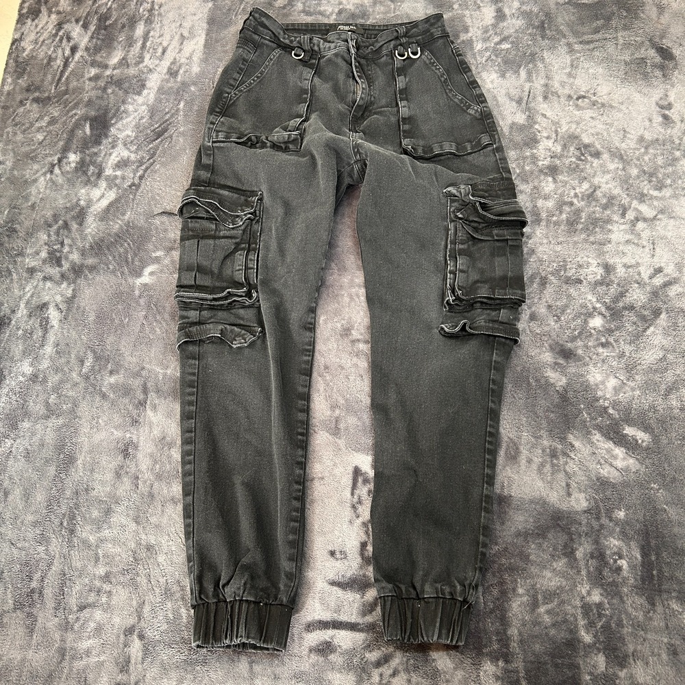 Black Women Jeans Boot Cut Cargo Joggers - Dark Gray Wash